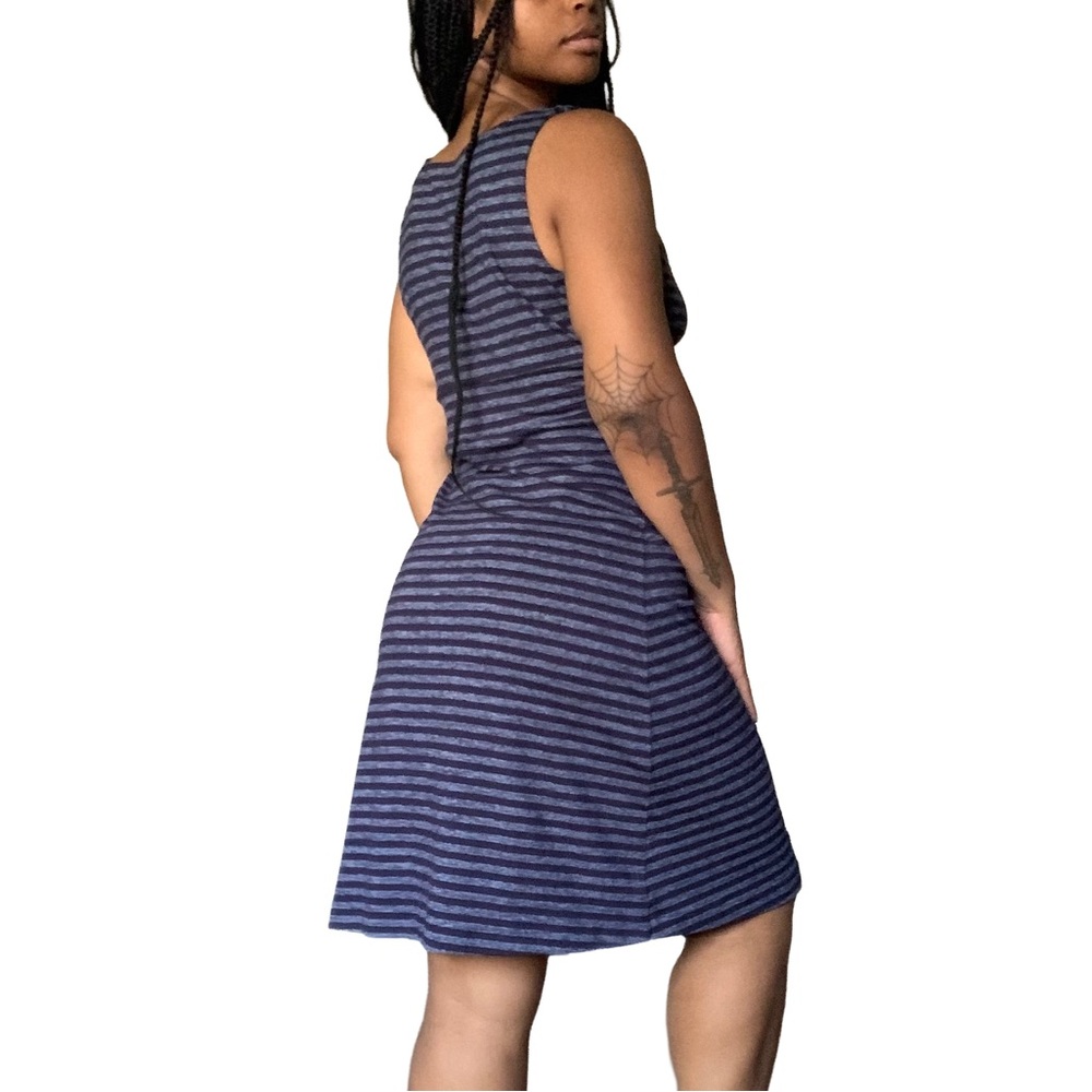 Navy and Gray Striped Midi Dress